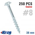 KREG ZINC POCKET HOLE SCREWS 38MM 1.50' #8 COARSE THREAD MX LOC 250CT
